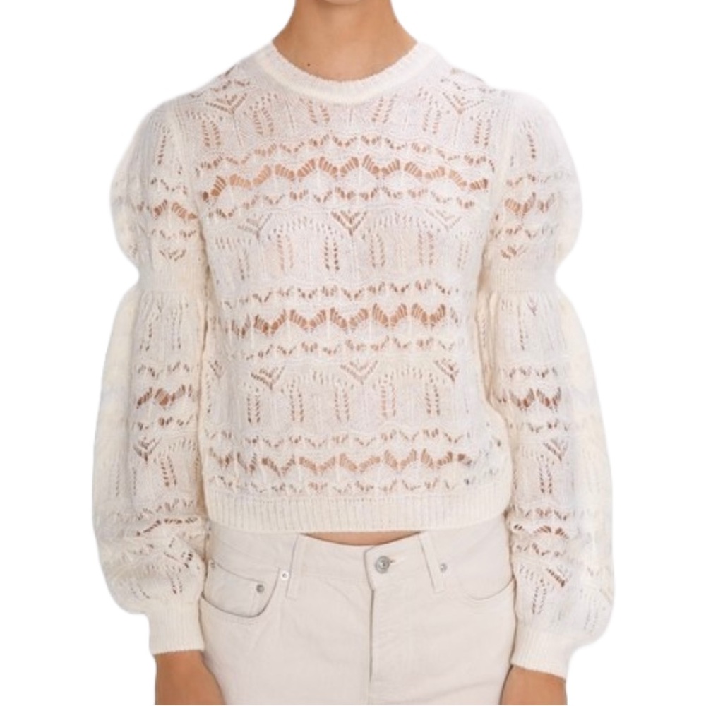 Zara Pointelle Alpaca Blend Open Knit Sweater in Ivory Cream, Size Large